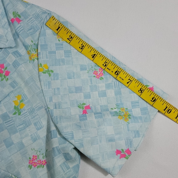 Vtg Spring Flowers Print Button Front Short Sleeve Top - Picture 6 of 11